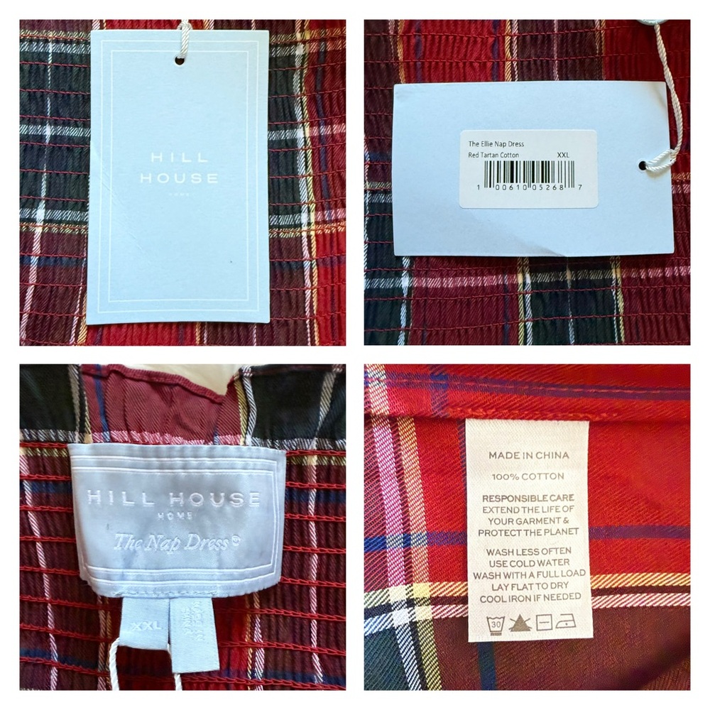New! HILL HOUSE Ellie Nap Plaid Midi Dress in Red Tartan - Picture 12 of 12